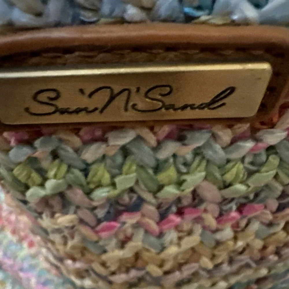 Sun N Sand Kids Multi Color Pastel Woven Straw Shoulder Bag Tote Zipper Closure